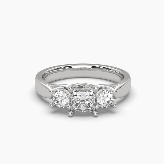 Fancy Princess Shape Centre & Round Cut Side Diamonds Ring