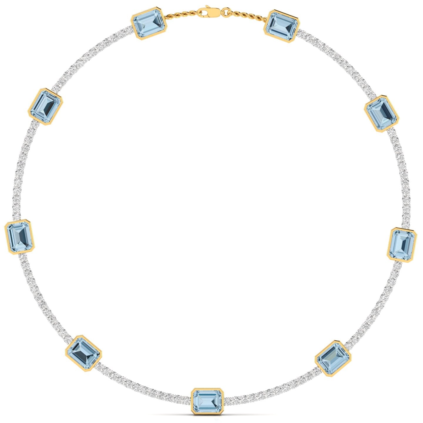 Aquablue Gem Stones & Diamond Tennis Necklace