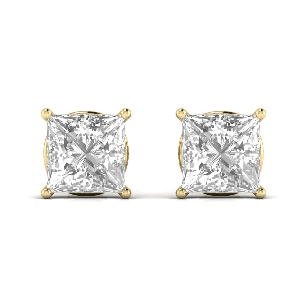 3 Carats Each Princess Shape Solitaire Diamond V-shaped Prong Setting Studs Earring