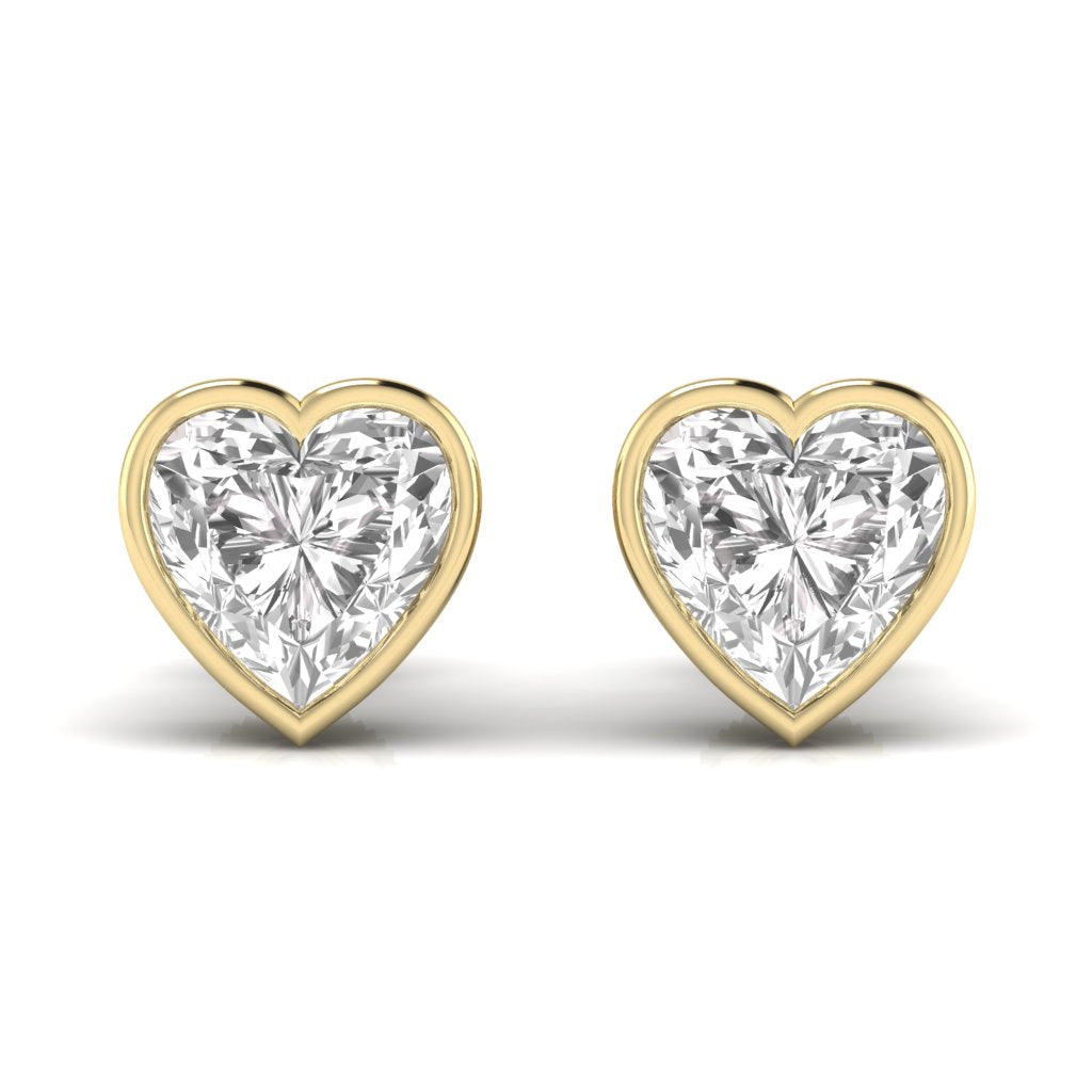 1.5 Carats Each Heart Shape Solitaire Diamond Bezel Setting Studs Earring