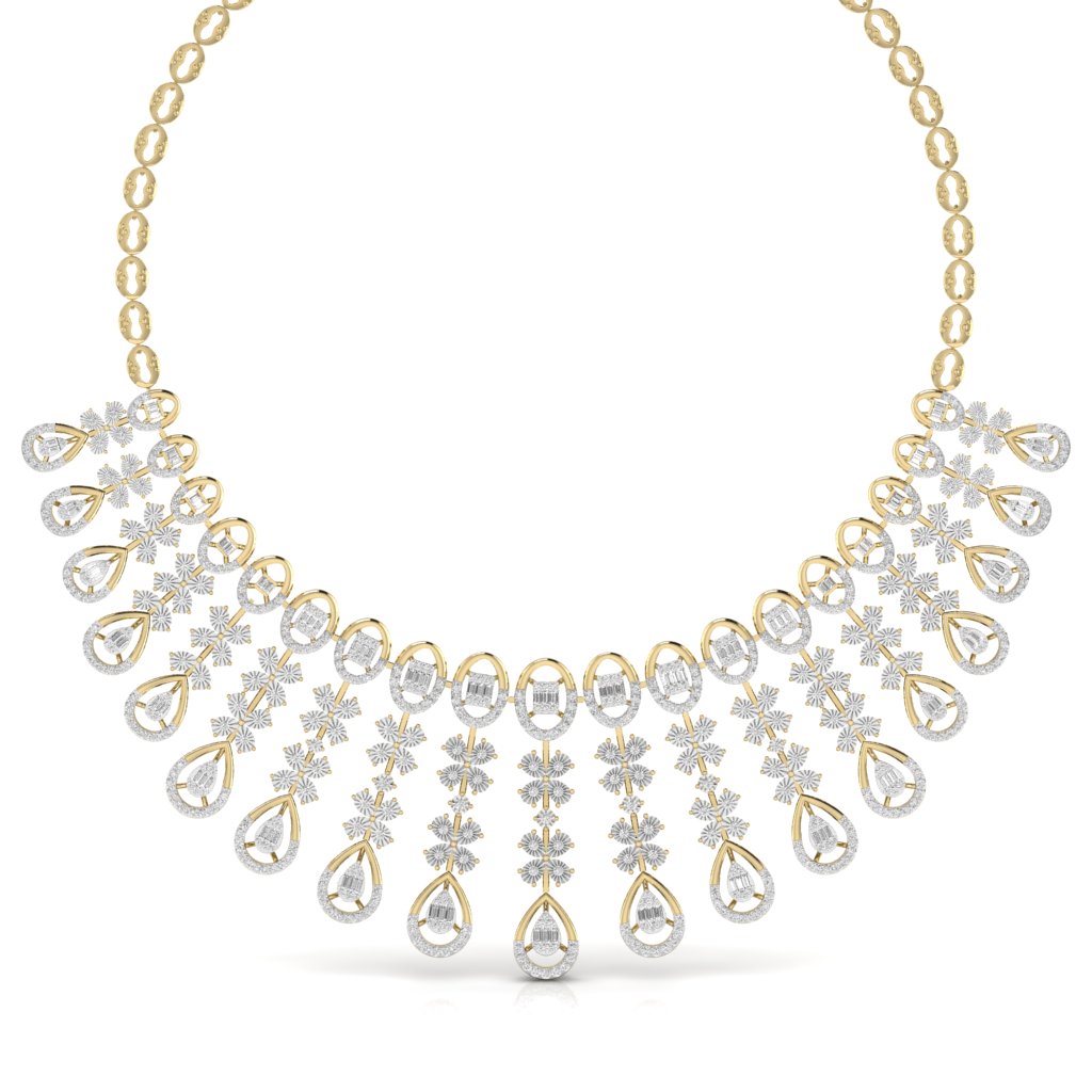 IVANA Sparkling Elegance Heavily Embellished Round & Baguette Cut Diamond Necklace