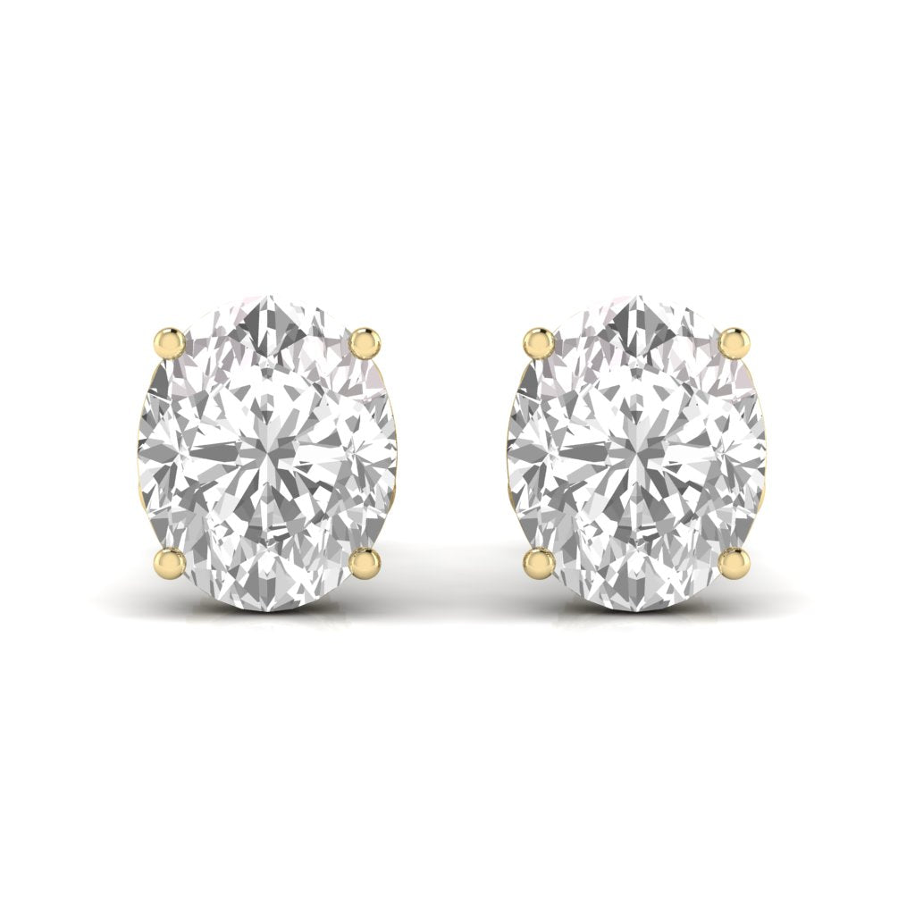 3 Carats Each Oval Shape Solitaire Diamond Four Prong Basket Setting Studs Earring