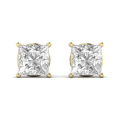 1.5 Carats Each Princess Shape Solitaire Diamond V-shaped Prong Setting Studs Earring