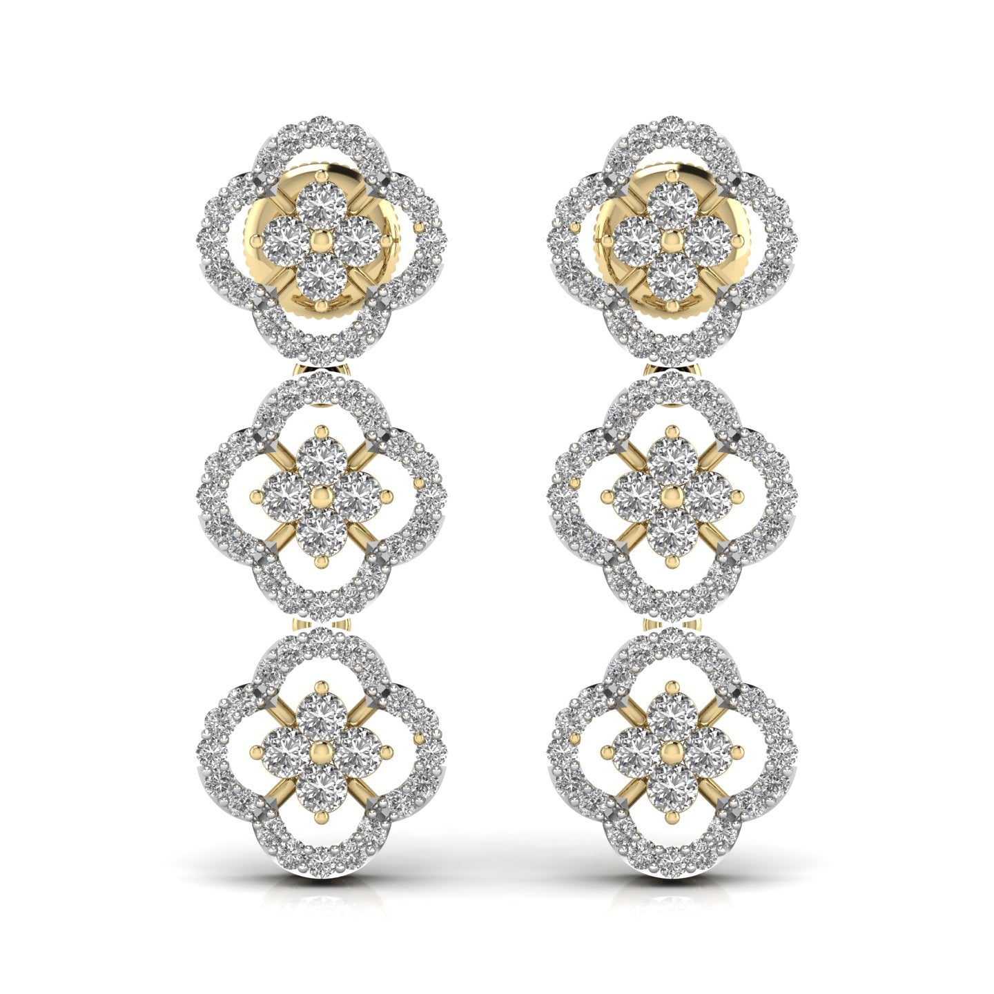 Round Cut Diamond Three Steps Drop Earring