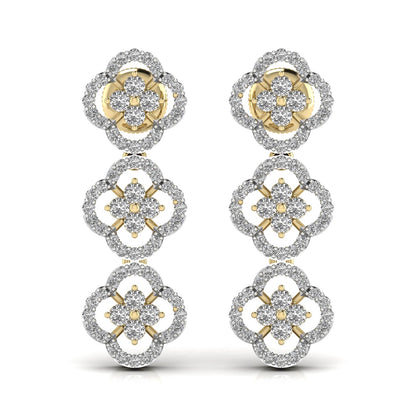 Round Cut Diamond Three Steps Drop Earring