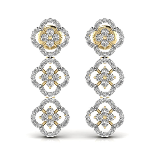 Round Cut Diamond Three Steps Drop Earring