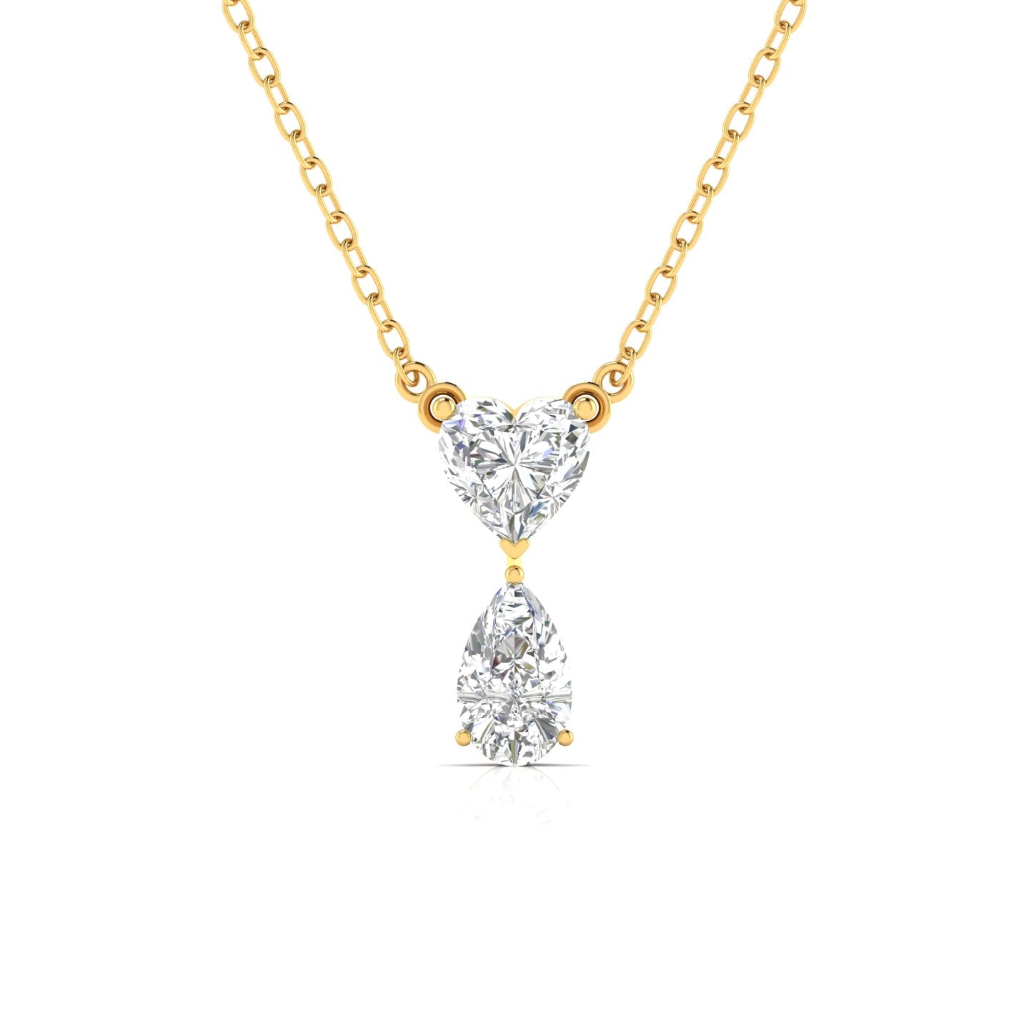 Heart & Pear Shape Solitaire Diamonds Chain Pendant