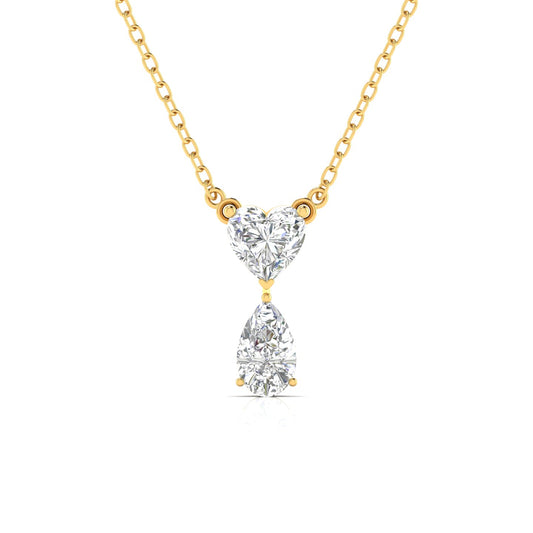 Heart & Pear Shape Solitaire Diamonds Chain Pendant