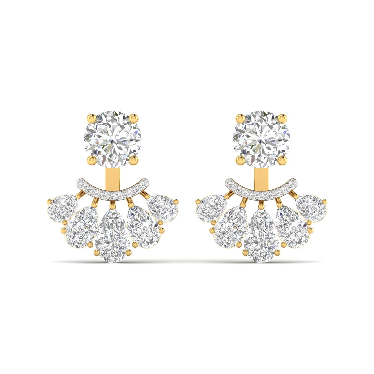 1.01 Carat Each Round Solitaire & Fancy Diamonds Drops Earrings