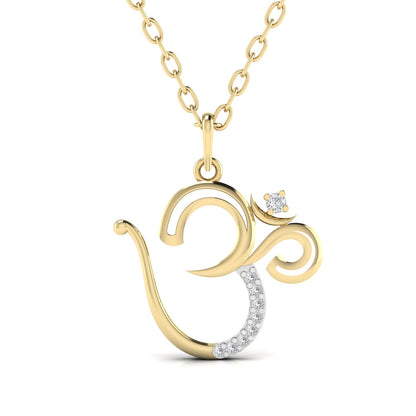 Om Pendant With Round Cut Diamond For Her