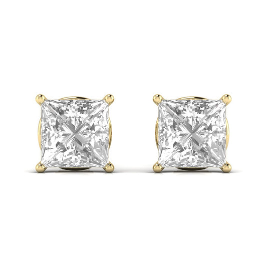 2.5 Carats Each Princess Shape Solitaire Diamond Four Prong Basket Setting Studs Earring