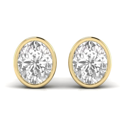 2.5 Carats Each Oval Shape Solitaire Diamond Bezel Setting Studs Earring