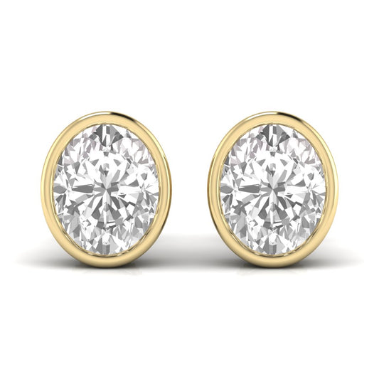 2.5 Carats Each Oval Shape Solitaire Diamond Bezel Setting Studs Earring