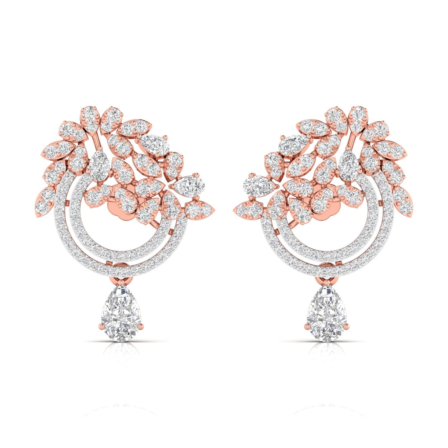 Diamond Dangling Earrings with Floral Design