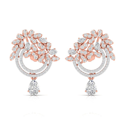 Diamond Dangling Earrings with Floral Design