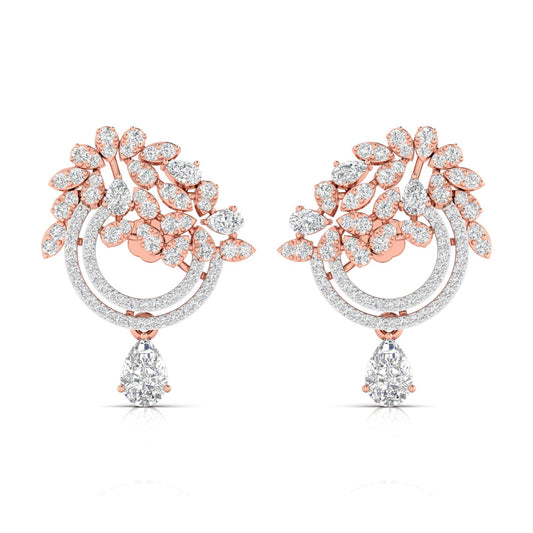 Diamond Dangling Earrings with Floral Design