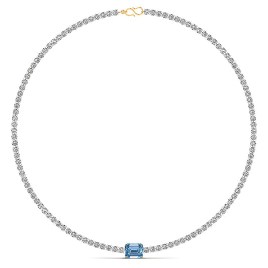 Colored Gem Stones & Diamond Tennis Necklace