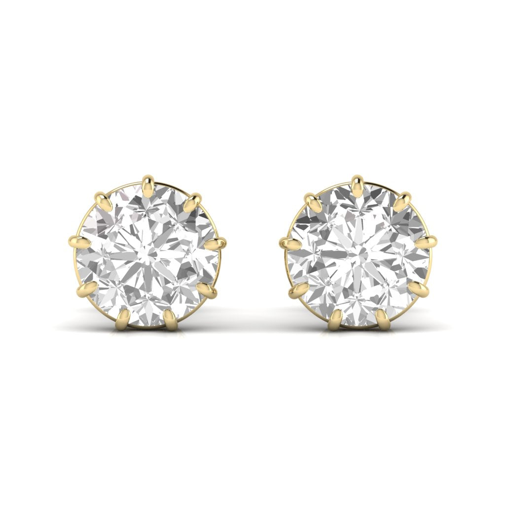 2 Carats Each Round Solitaire Diamond 9 Prong Setting Studs Earring