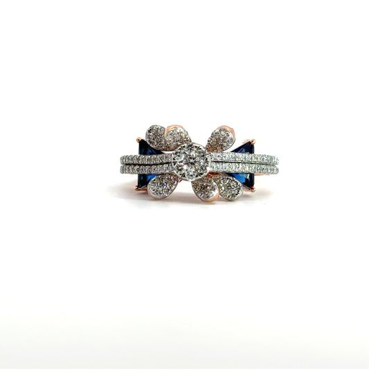 Dazzling Blue Triangle Stone & Round Diamonds Cocktail Ring