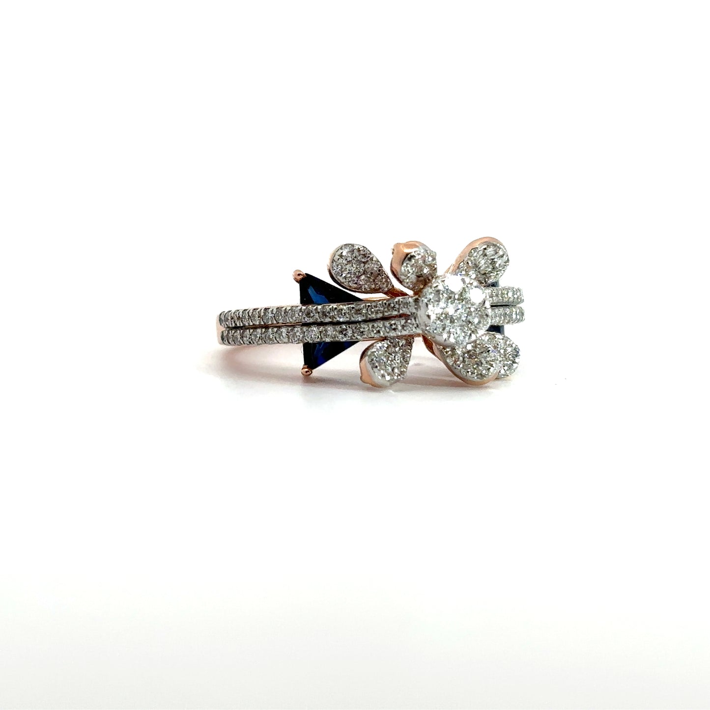 Dazzling Blue Triangle Stone & Round Diamonds Cocktail Ring