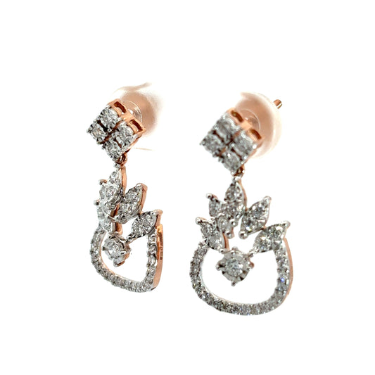 Rose Gold Diamond Leaf Drop Earrings