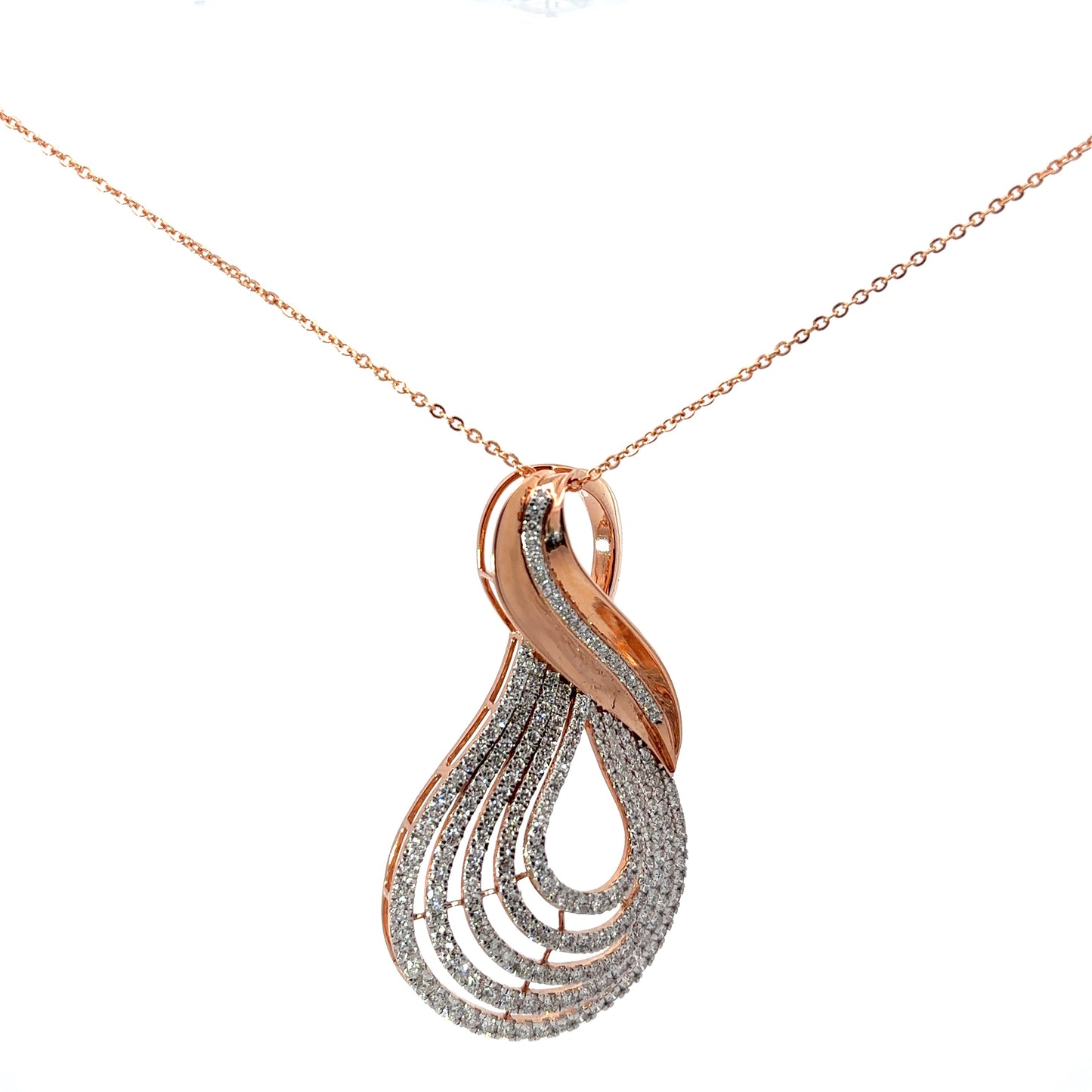 Teardrop Shaped Diamond Pendant Necklace in Rose Gold