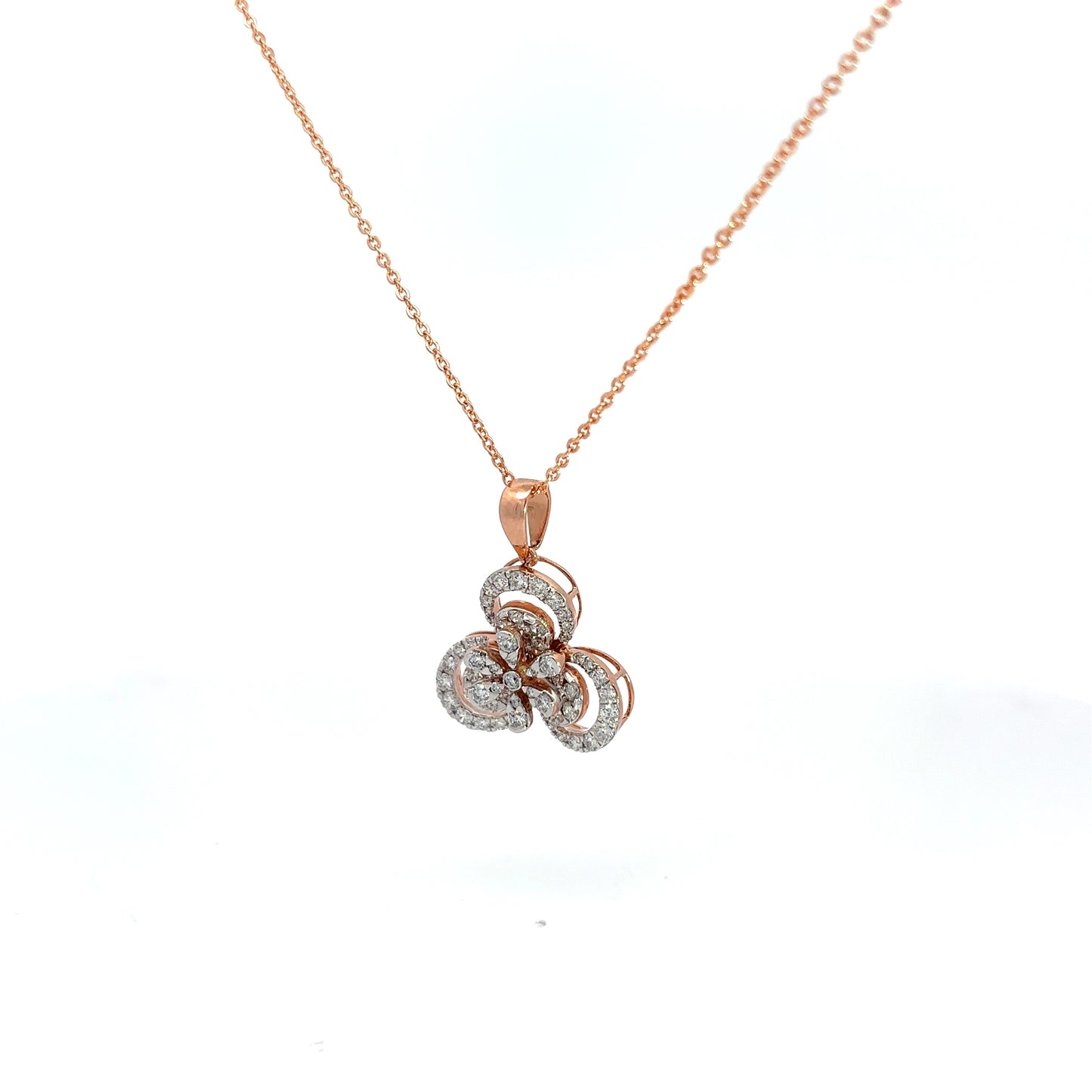 Crystal-Encrusted Clover Pendant Necklace in Rose Gold