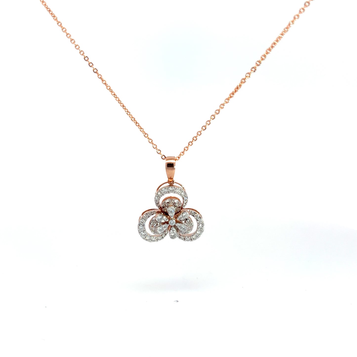 Crystal-Encrusted Clover Pendant Necklace in Rose Gold