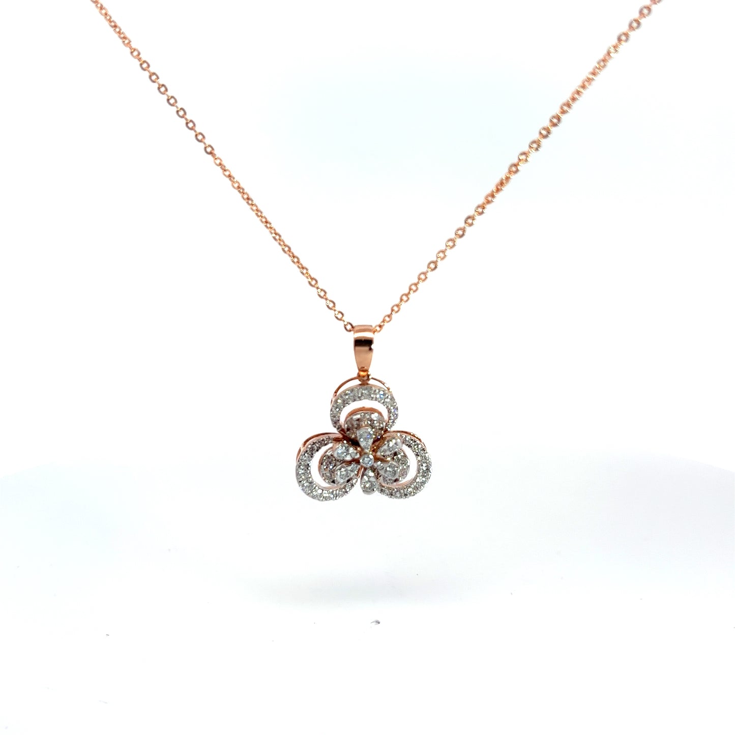 Crystal-Encrusted Clover Pendant Necklace in Rose Gold