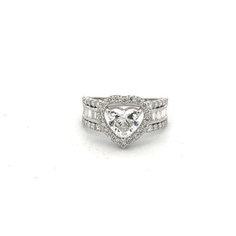 Timeless 1 Carat Heart Diamond Ring with Baguette Accents