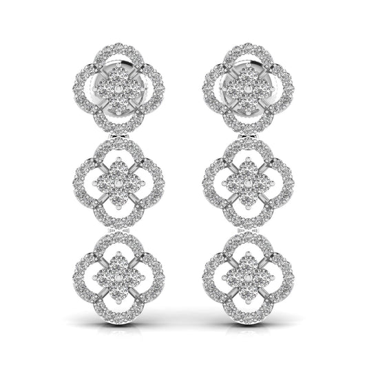 Round Cut Diamond Three Steps Drop Earring