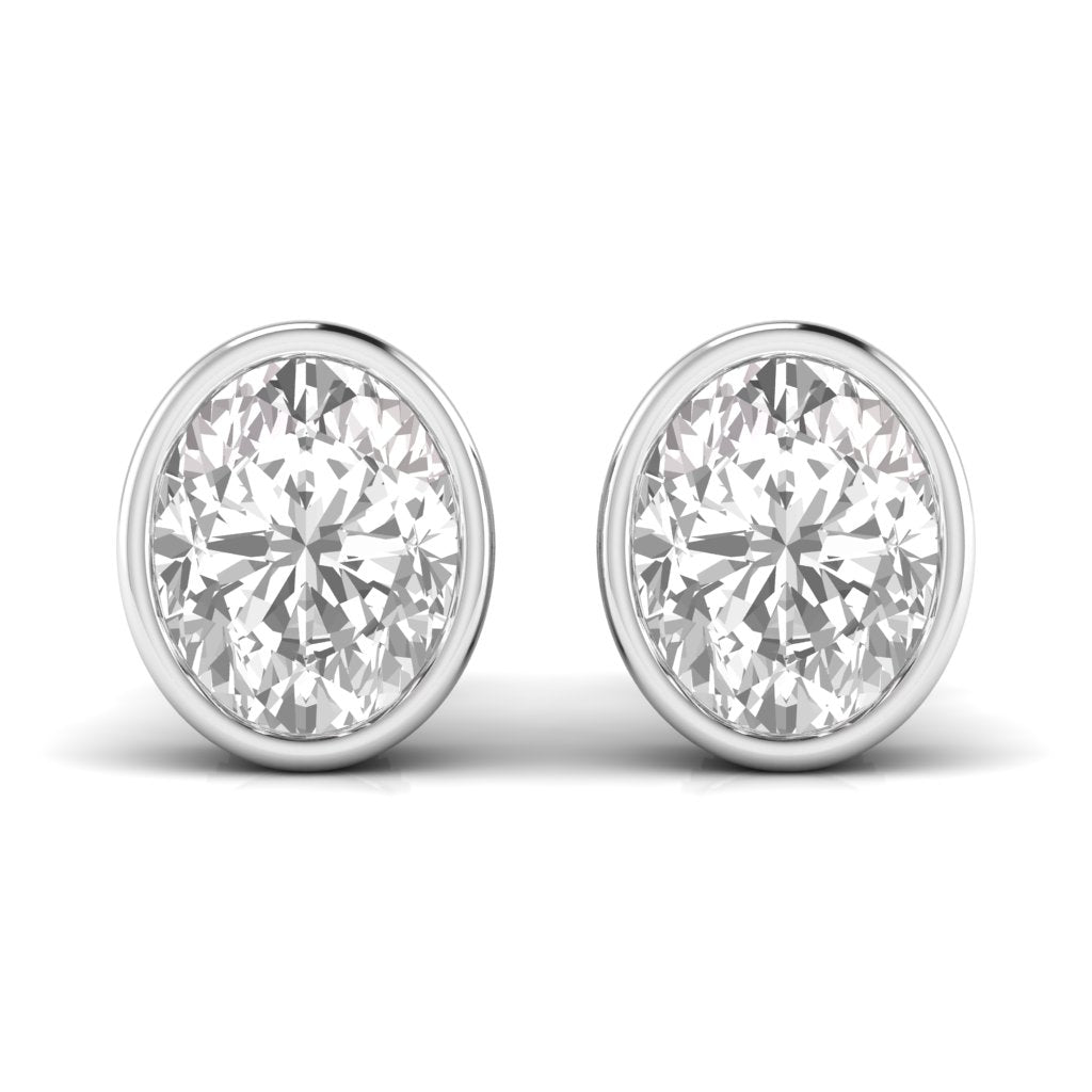 2.5 Carats Each Oval Shape Solitaire Diamond Bezel Setting Studs Earring