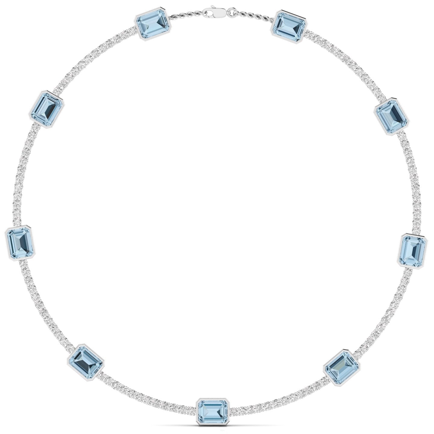 Aquablue Gem Stones & Diamond Tennis Necklace