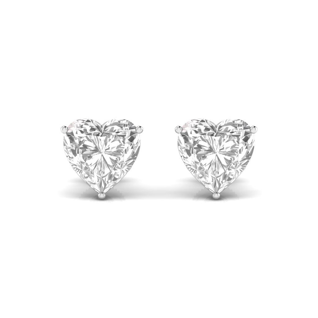 2 Carats Each Heart Shape Solitaire Diamond Three Prong Martini Setting Studs Earring