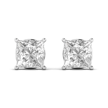 3 Carats Each Princess Shape Solitaire Diamond V-shaped Prong Setting Studs Earring