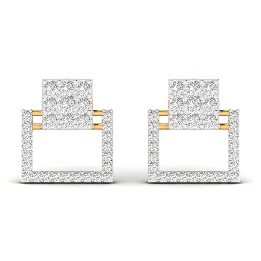 Square Style Round Cut Diamond Earring Studs