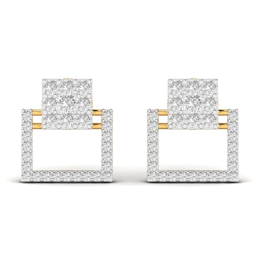 Square Style Round Cut Diamond Earring Studs