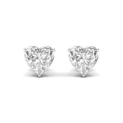 2 Carats Each Heart Shape Solitaire Diamond Three Prong Setting Studs Earring