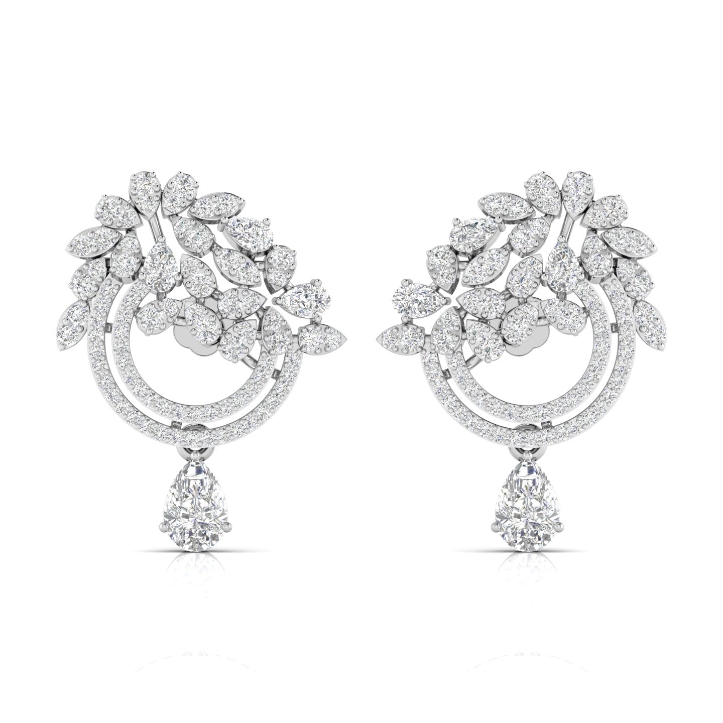 Diamond Dangling Earrings with Floral Design