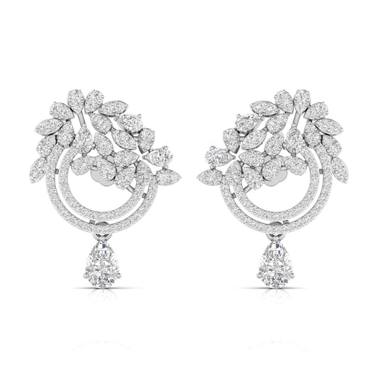 Diamond Dangling Earrings with Floral Design