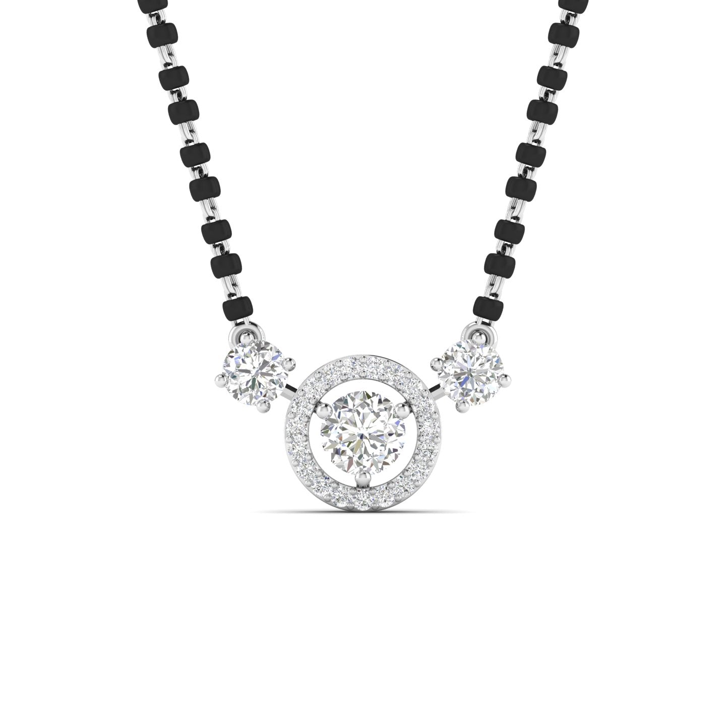 Luxurious Black Bead Mangalsutra with Triple Diamond Pendant