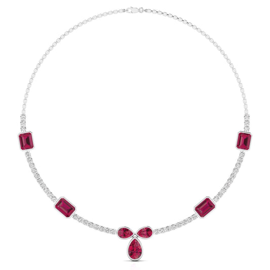 Round Cut Diamond & Gemstone Necklace