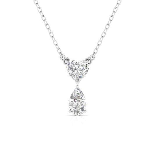 Heart & Pear Shape Solitaire Diamonds Chain Pendant