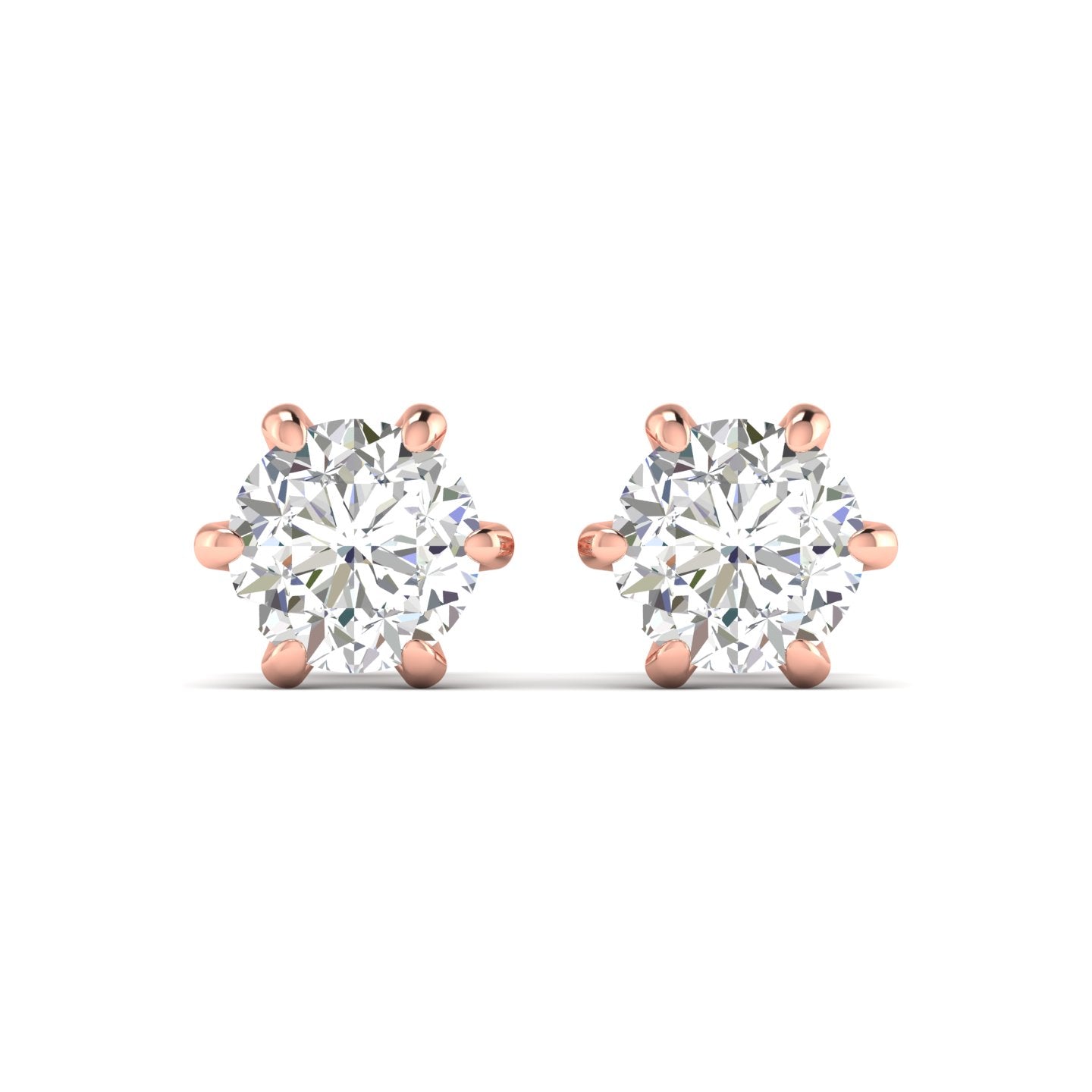 2.01 Carats Each Round Diamonds 6-Prongs Setting Studs Earrings