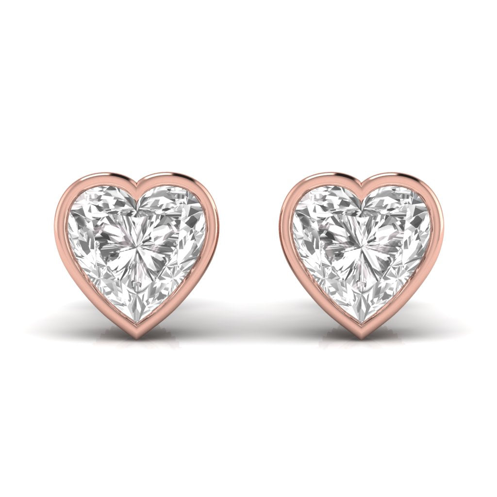 3 Carats Each Heart Shape Solitaire Diamond Three Bezel Setting Studs Earring