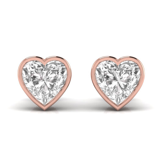 2.5 Carats Each Heart Shape Solitaire Diamond Three Bezel Setting Studs Earring