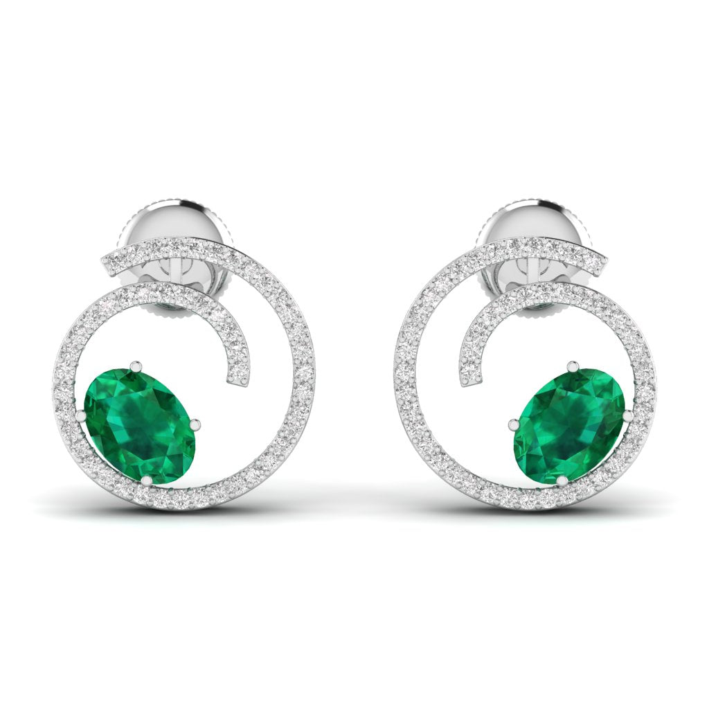 OVAL Coloured Stone & Round Diamond Earring