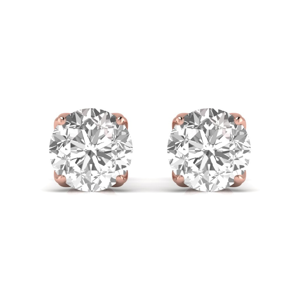 2 Carat Each Round Diamond Four Prong Basket Setting Studs Earring