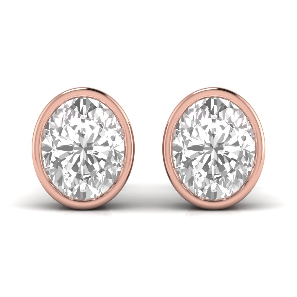 2.5 Carats Each Oval Shape Solitaire Diamond Bezel Setting Studs Earring