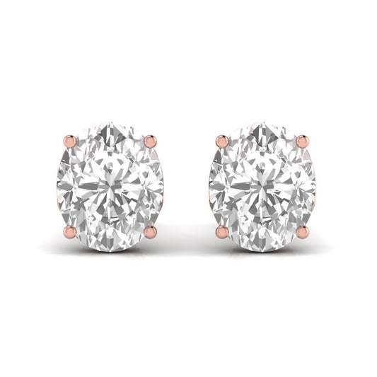 1.5 Carats Each Oval Shape Solitaire Diamond Four Prong Basket Setting Studs Earring